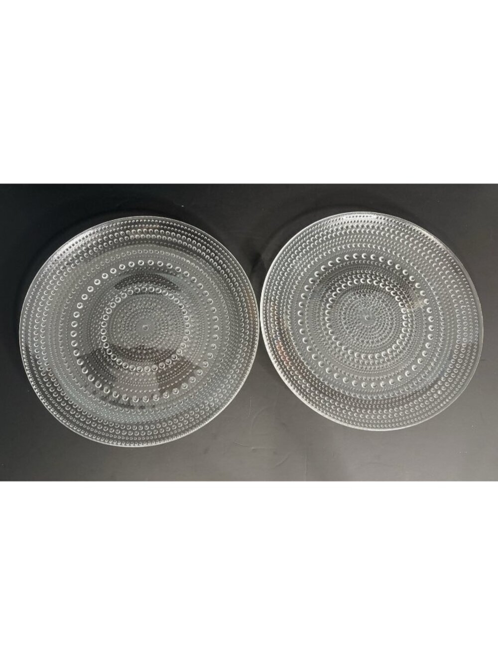 2 iittala Glass Kastehelmi Clear Dinner Plates Oiva Toikka 25 cm 10” Finland
